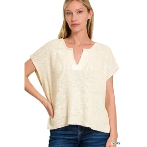 Rolled Split Neck Pullover Sweater