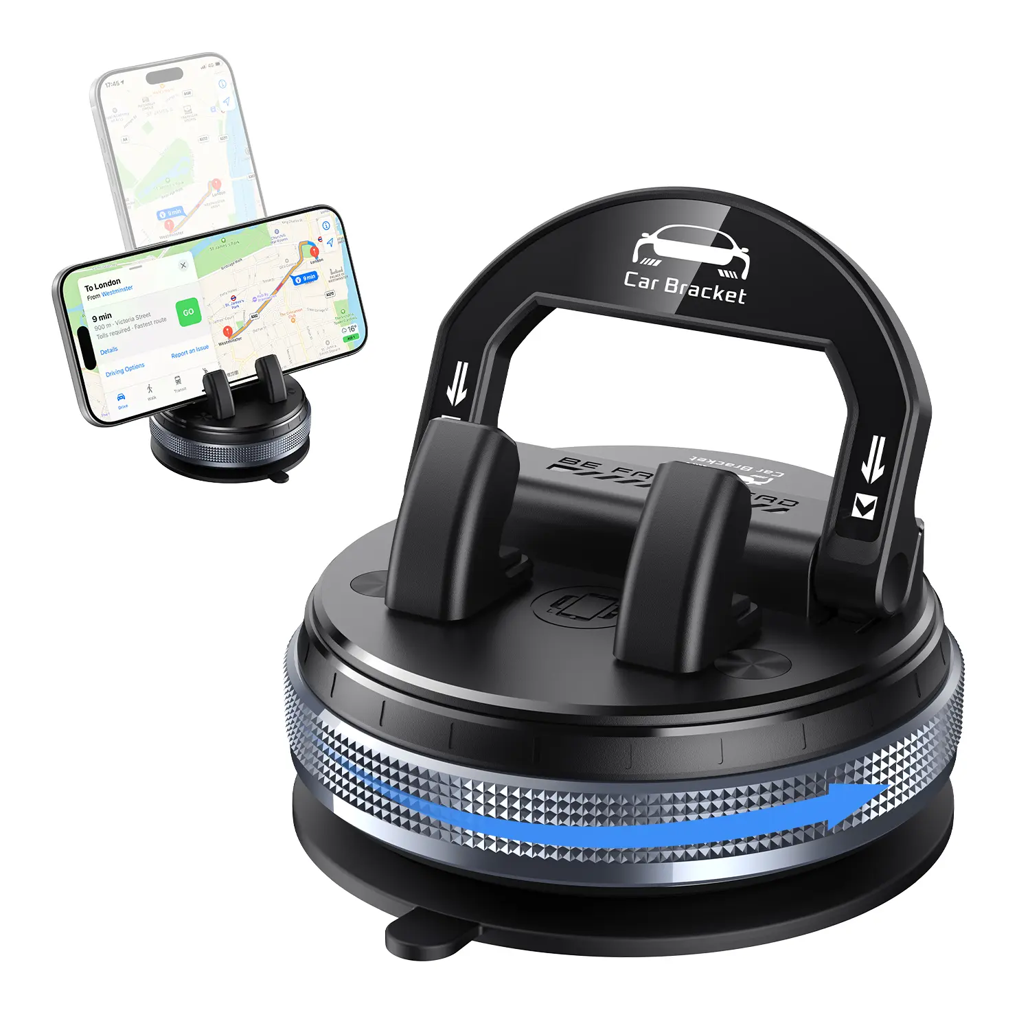 Universal Car Phone Holder, 360° Rotating Dashboard Phone Mount with Auto-Lock & Strong Vacuum Suction, Adjustable Silicone Grip, Hands-Free Cell Phone Stand for iPhone & Android, Car Accessories for Navigation, Driving, Road Trips & Travel