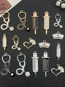 8/12pcs Fashion Enamel Medical Series Charm Stethoscope Syringe Nurse Cap Alloy Pendant for DIY Bracelet Necklace Earrings Jewelry Making Craft Accessories DIY Pendants