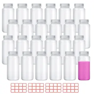 24 Pcs 16oz/500ml Plastic Sample Bottles with 4 Label Sheets Leak Proof Containers Laboratory Grade Wide Mouth Reagent Bottles with Lids Clear Liquid Storage Containers for Lab Classroom Home Organiser Tin Canister Multicolor
