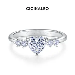 CICIKALEO 0.8CT Hreat Cut Moissanite Rings for Women Inside Engraved 18K White Gold Plated Lab-Created Engagement Wedding Promise Gift for Her #Summervibes
