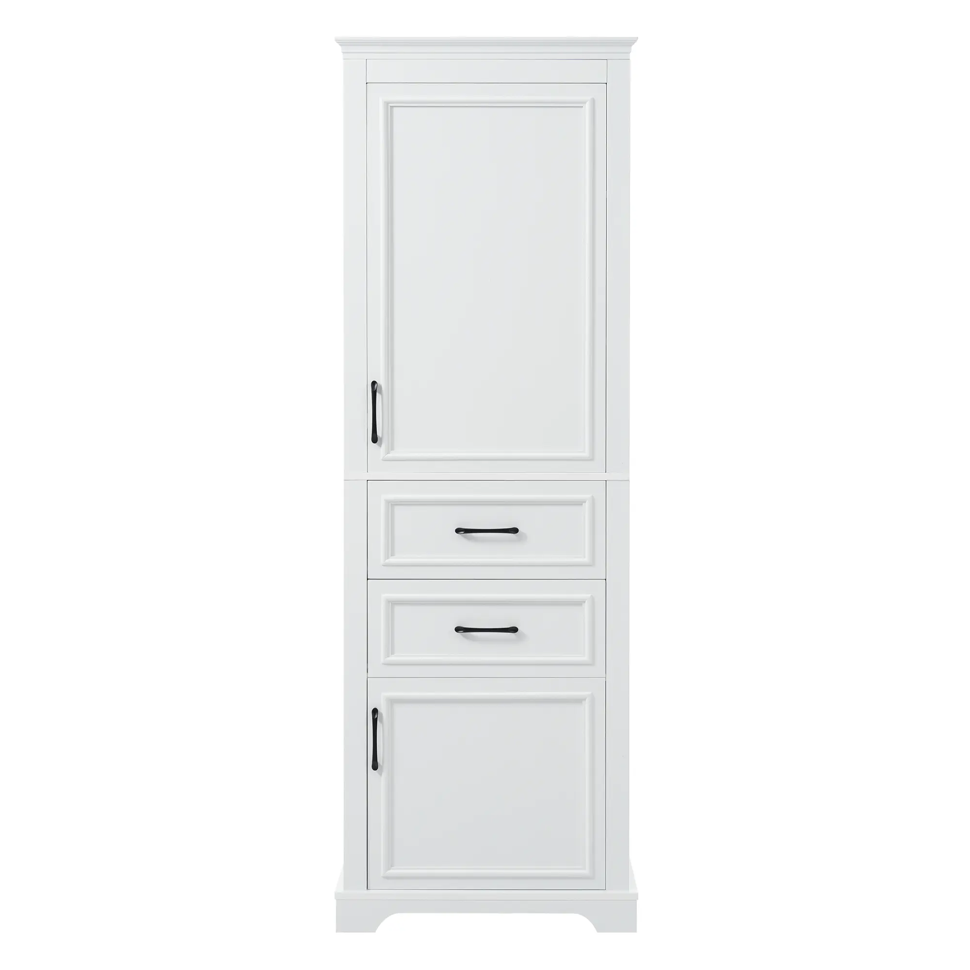 71-in Tall Sturdy Freestanding Bathroom Vanity Cupboard (23.8"w × 15.7"d × 71"h) - Laminated PB, Damping Hinges, Drawers, Sliding Door, Adjustable Shelves, Space-Saving Storage, Bottom-Mount Slides, Black Iron Handles, Assembly Required