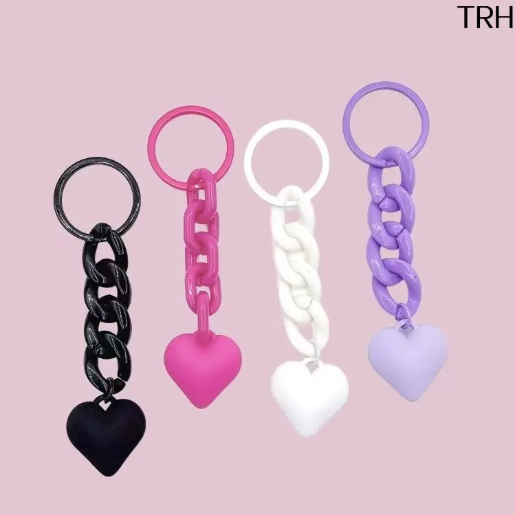 Cute Heart Keychain Charm, Viral Matte Acrylic Chain Bag Pendant, Pastel Solid Color Love Heart Key Ring, Durable Chunky Link Accessory For Car Keys Backpack Purse Daily Decor & Gift Giving