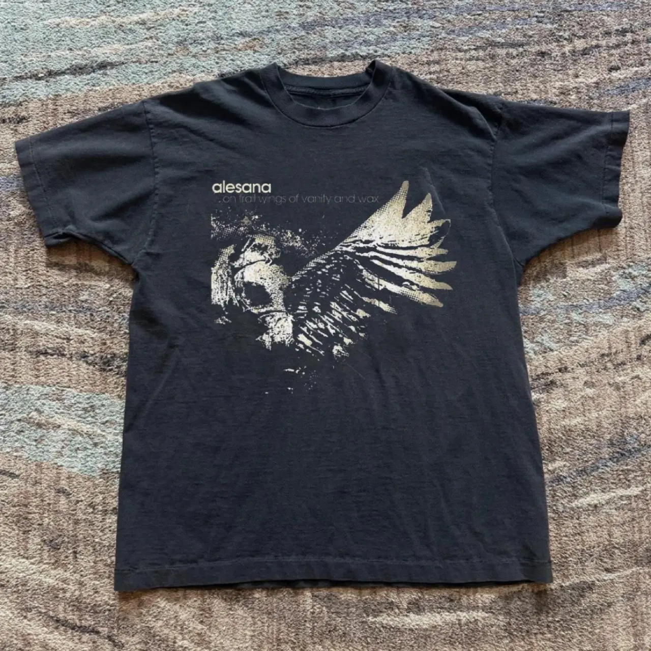 Alesana "The Things of Vanity and Wax" black cotton t-shirt with white graphic of a bird with spread wings, size  T-shirt