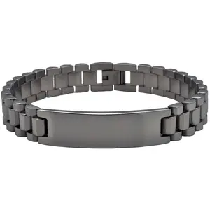 Mens Engravable Black Stainless Steel ID Bracelet
