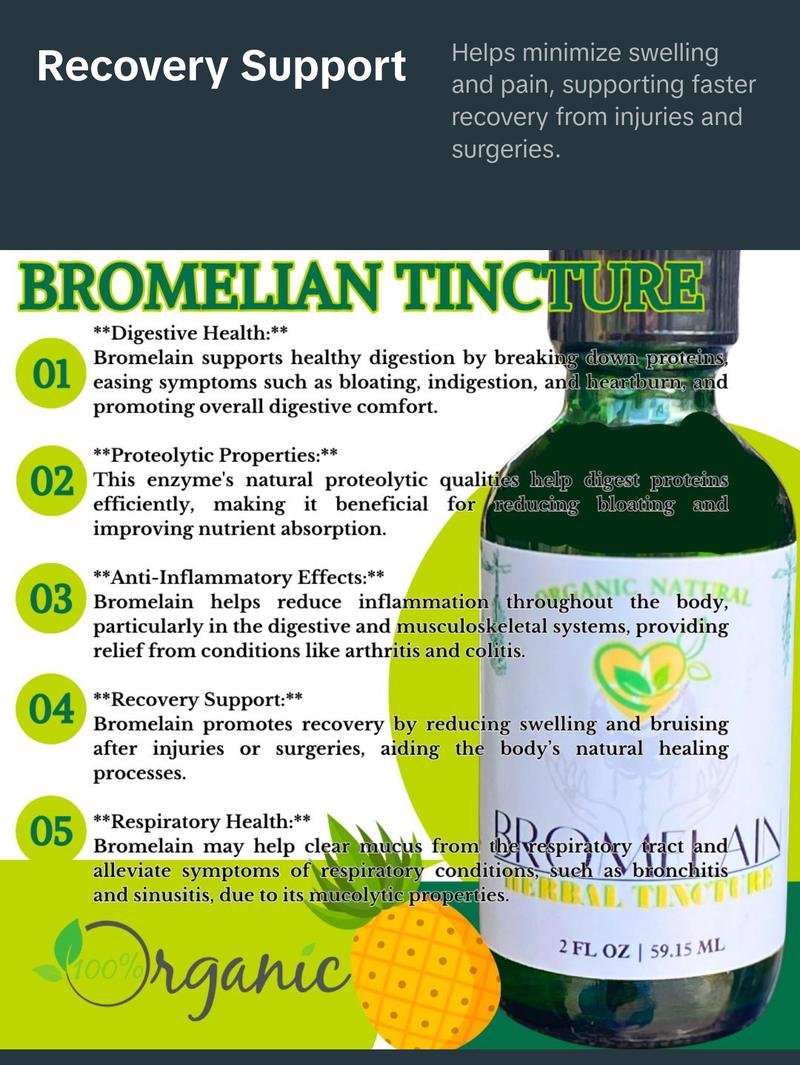 Natural Bromelain Extract Tincture for Digestive Health and Recovery - 2oz - Supplement, Edible Healthcare Fitness