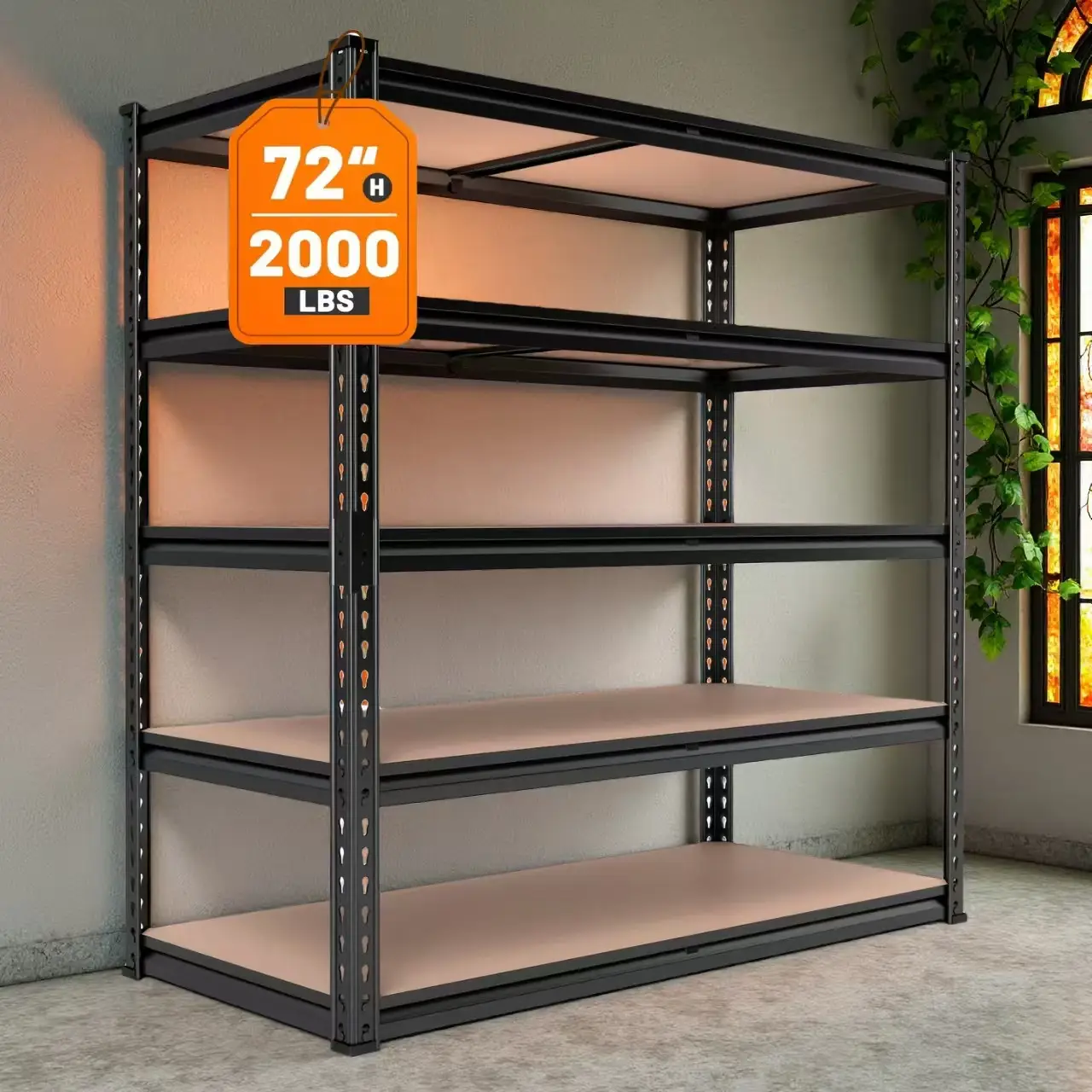72 tall storage rack 2000 lbs heavy load, five-story metal garage rack 35.5 wide x 72 high x 15.8 deep, adjustable basement pantry rack, office utilit