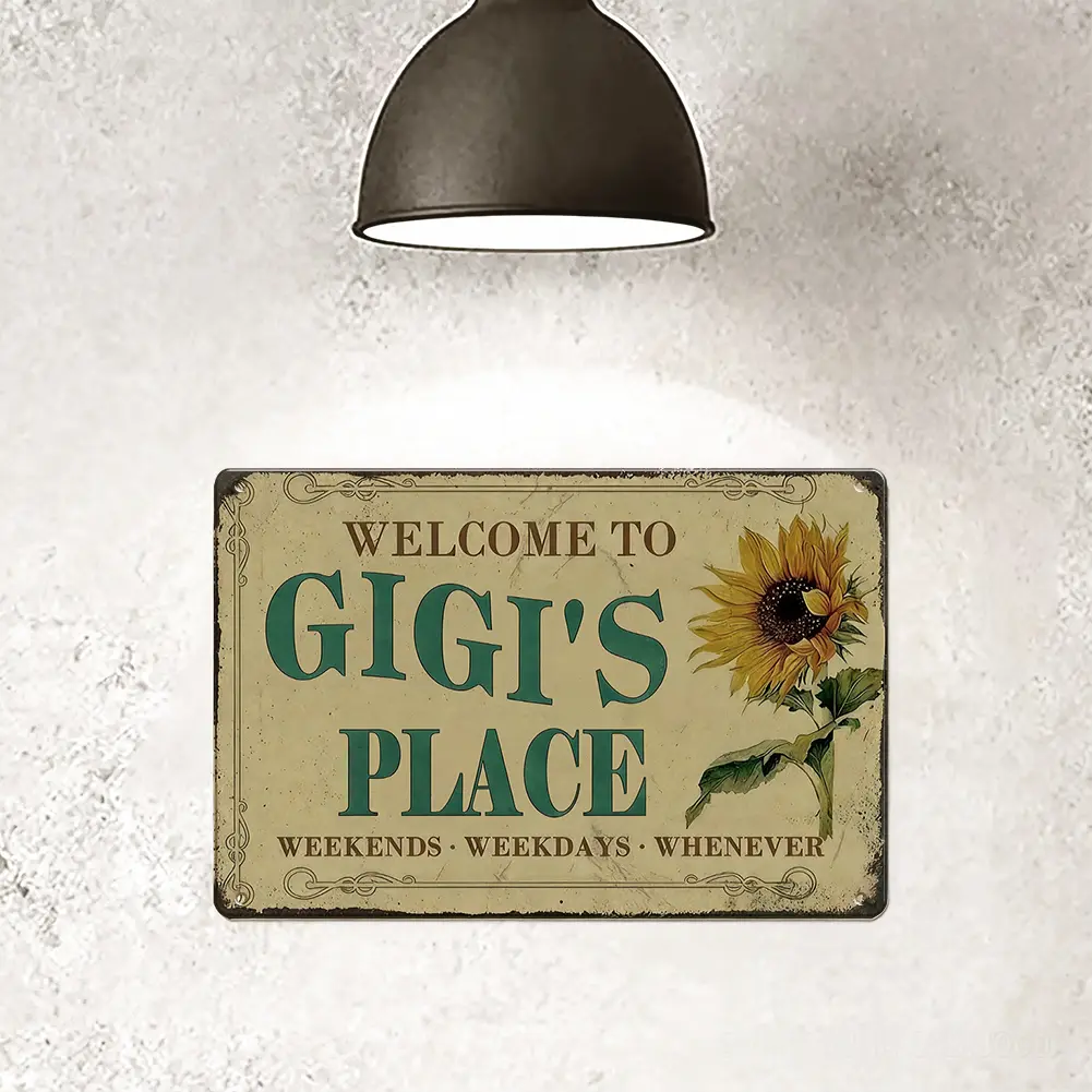 GIGI's Place tin sign Vintage Sunflower Metal Sign Welcome to GIGI's Place for Garden & Yard Bar Porch Garage Home Bedroom Kitchen Decor Gift 8 x 12,easy to hang,Mother's Day gift,gift for MiMi | summervibes Decorative Plaque Iron