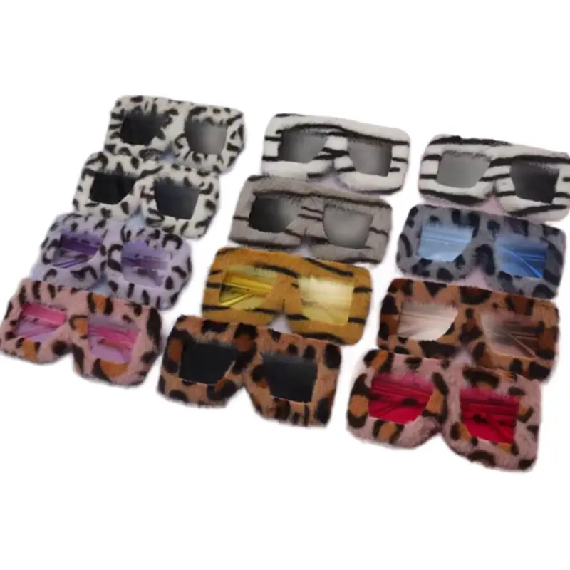 Oversized Sunglasses Soft Fluffy Party Fur Shades Halloween Cosplay Winter Shades Style Square Frame Sun Glasses for Women