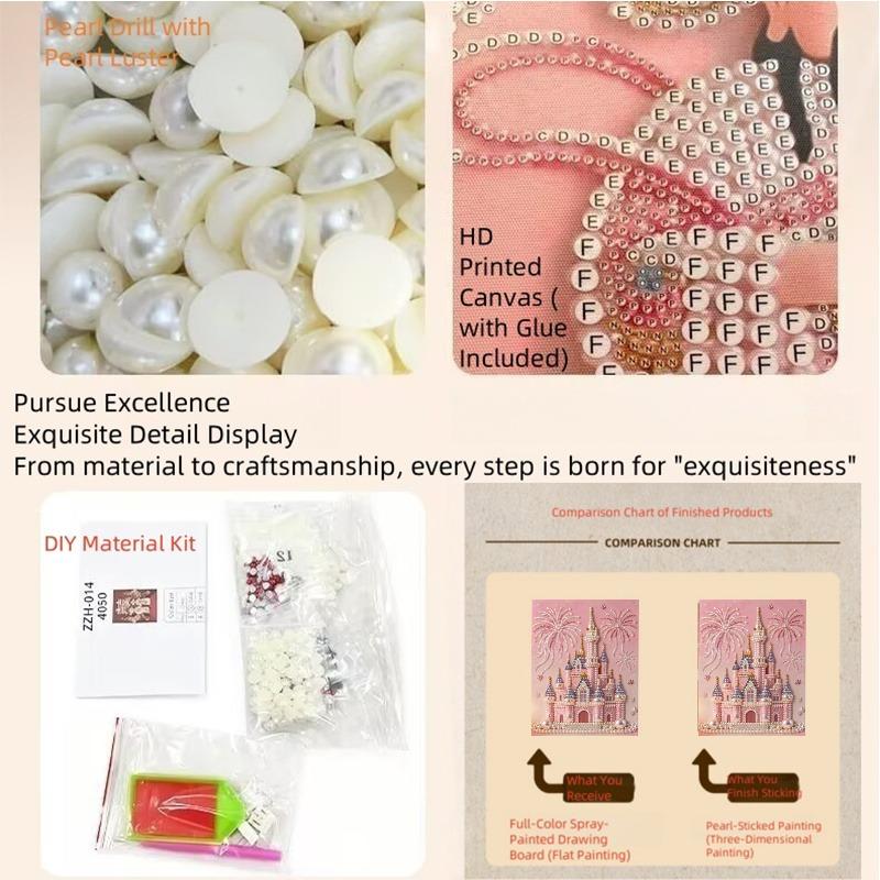 2026 New Pearl Painting: Pink Pearl Fairy Tale Castle Fireworks Glow Theme Frameless Canvas Art Print DIY Decorative Painting Ideal for bedroom decor, living room wall art, room accents, and artwork Perfect as Christmas, New Year, or Valentine's Day gifts