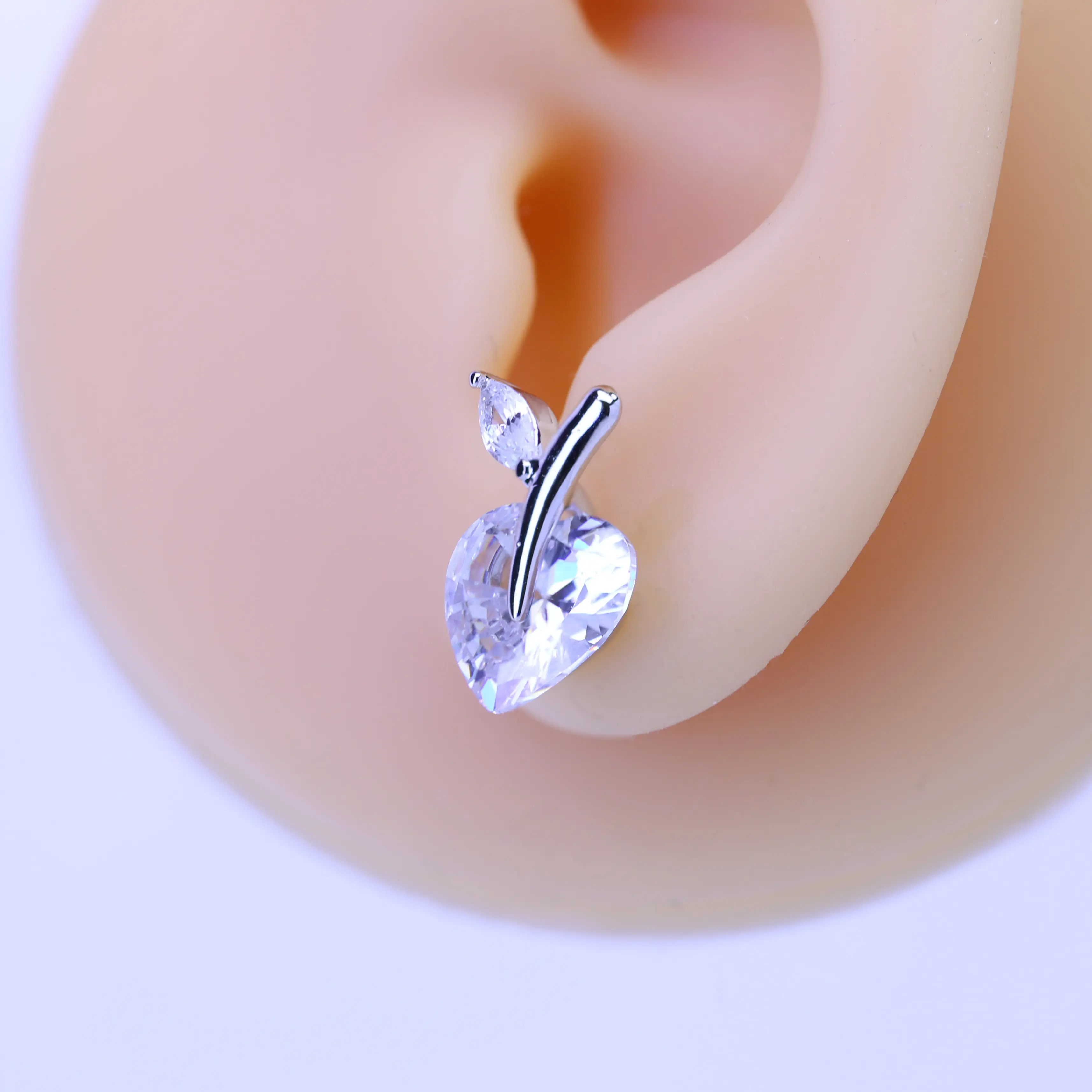 White Gold Plated Heart-Shaped CZ Apple Stud Earrings for Women perfect anniversary gift jewelry high quality earring