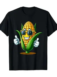 Funny Corn Cob Graphic T-Shirt - Black Tee with Smiling Corn Character - Soft Breathable Cotton Shirt for Men & Women - Lightweight Everyday Casual Wear - Machine Washable Regular Fit Crew Neck Top - Perfect Funny Gift Idea, Funny T Shirts, Vibrant Print