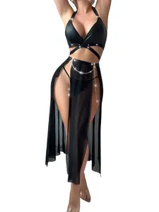 Midnight Temptation: Black Rhinestone Medium Bralette Lingerie Bra Panty Set for Bold Nights In Womenswear