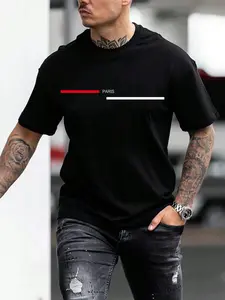 Men's Letter Print Round Neck Sleep Tee, Casual Short Sleeve Crew Neck Sleep Top for All Seasons, Regular Fit Sleepwear for Men