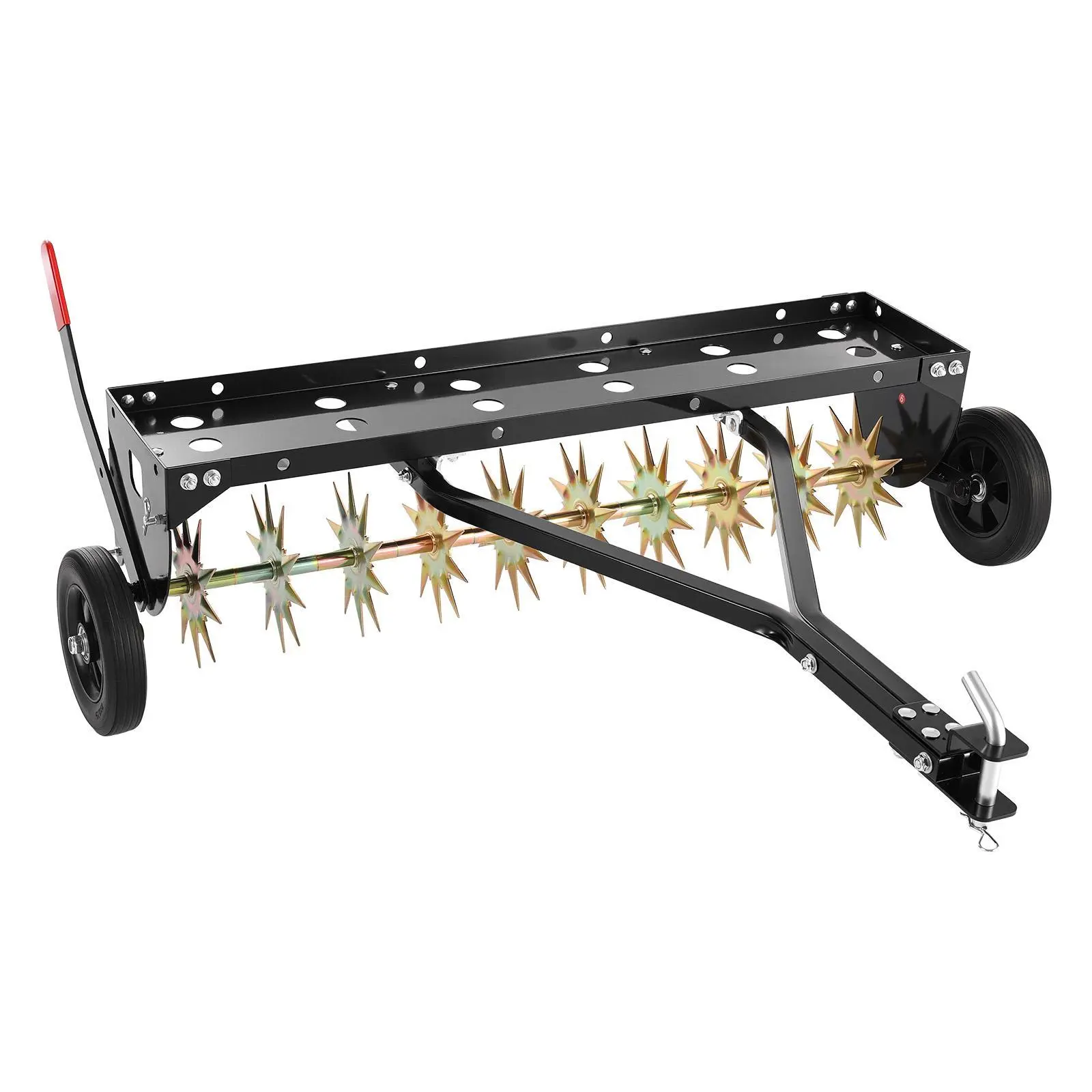 【SummerFinds】VEVOR Tow Behind Plug Aerator, 40 in Lawn Spike Aerator with Universal Hitch, 150lbs Weight Capacity, Heavy Duty  & Rust-Resistant, Pull Behind Aeration Tool with Tray for Farmland & Garden Tractors