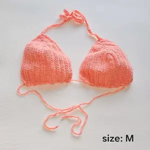 Crochet Bikini Top Light Shade of Orange Pink - Soft Fabric, Adjustable Strap, Ideal for Summer Wear