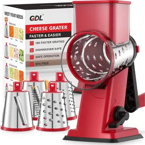 GDL Cheese Grater Hand Crank - Cheese Shredder with 4 Interchangeable Blades, Grater with Non-slip Suction Base, Easy to Slicer for Vegetable Nuts