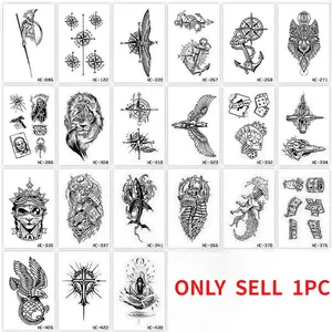 Men's European retro tattoo stickers, compass and mountain, Spartan warrior, bird compass, durable and waterproof, temporary tattoo stickers lasting one to two weeks