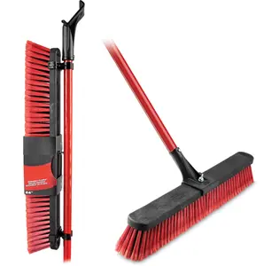 24" High Power Multi-Surface Push Broom Red & Black Steel Handle