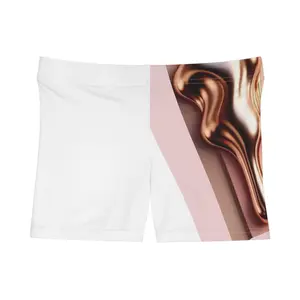 White Women’s Compression Shorts Metallic Abstract Design high waist