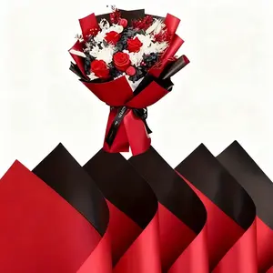 20 sheets /1 set of waterproof Valentine's Day bouquet wrapping paper, black and wine red double-sided colored flower wrapping paper, for DIY crafts, gift packaging, florist bouquet packaging