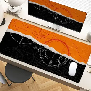 Desk Pad Cosmic Orange Black Geometric Tear Gaming Mousepad XXL Mouse Pad For Laptop Desk Mouse Pad Extra Large With Non-Slip Rubber Base Stitched Edges Surface For PC Gamers Office Workers & Home Use Desk Accessories Holiday Gift Idea