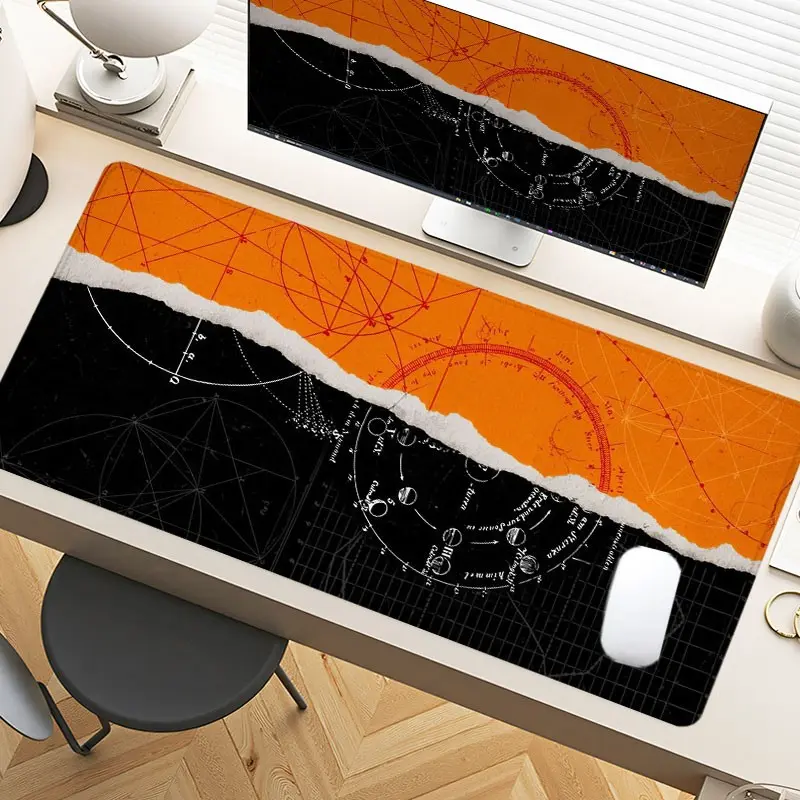 Desk Pad Cosmic Orange Black Geometric Tear Gaming Mousepad XXL Mouse Pad For Laptop Desk Mouse Pad Extra Large With Non-Slip Rubber Base Stitched Edges Surface For PC Gamers Office Workers & Home Use Office Desktop Accessories Holiday Gift Idea