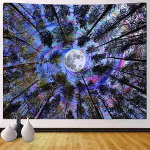 Trippy Tapestry For Bedroom Tapestry Trippy Moon For Women Home Decor 51x60 Inches Sky Tapestry Ceiling Tapestry For Dorm Room For Teen Girls Boys Trippy Forest Room Decor for Female