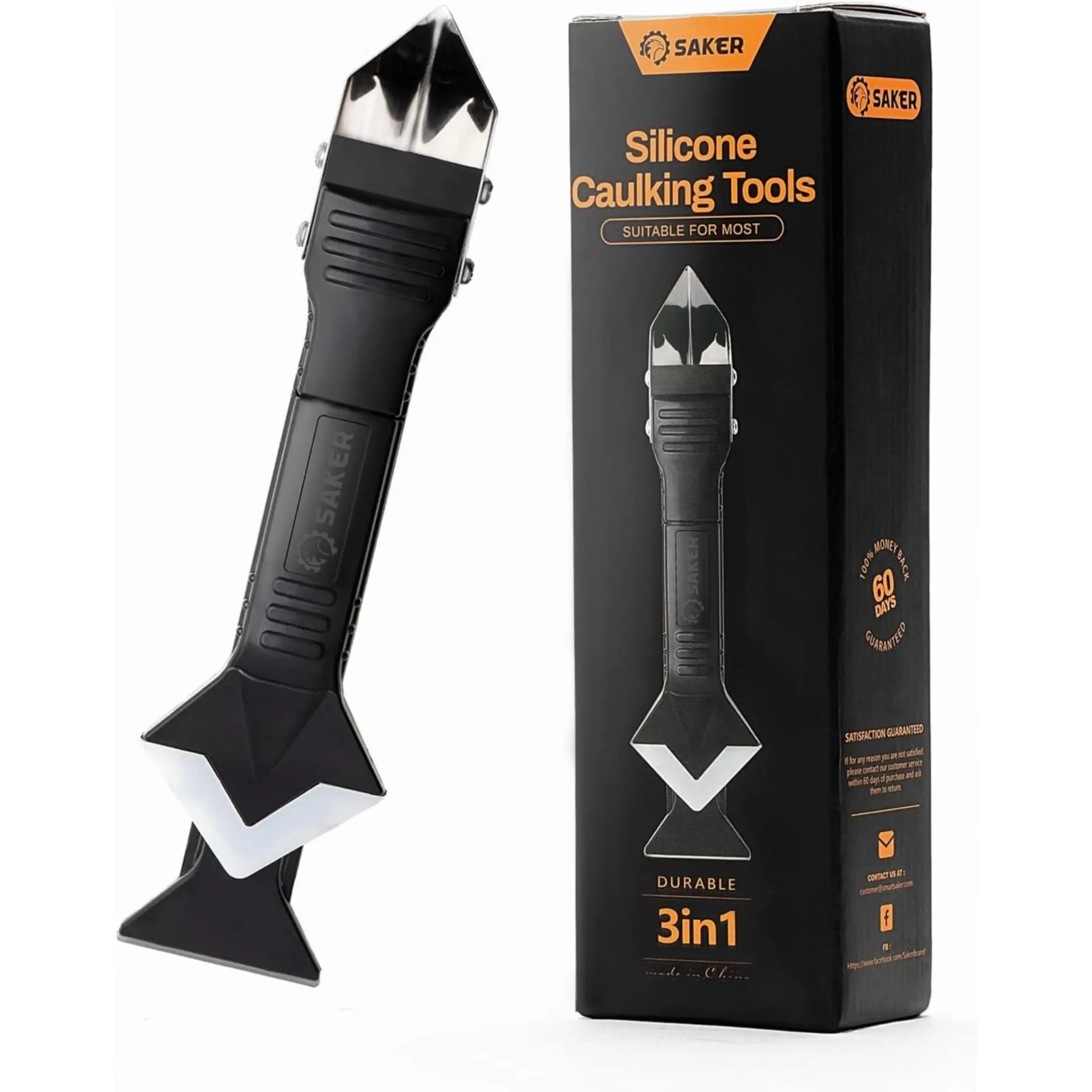 Saker Silicone Caulking Tools-3 in 1 Sealant Finishing Tool Grout Remove Scraper (Stainless Steelhead),Caulk Remover Glass Glue Angle Scraper for Bathroom,Kitchen,Floor,Window,Sink Joint,Frames Seal