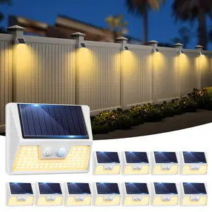Warm & Cool White Solar Fence Lights Motion Sensor-Waterproof Outdoor Deck Lights Solar Powered with 3 Lighting Mode for Garden Yard Wall Patio Patyway- Bright & Wireless Motion Detected Outdoor Lights Weatherproof, Energy-saving Durable