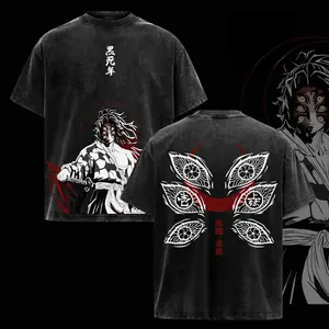 Kokushibo Demon Slayer T-Shirt – Upper Moon One Graphic Tee, Vintage Washed Oversized Anime Shirt, Heavy Cotton Streetwear Top, Unisex Casual Outfit, Gift for Demon Slayer Infinity Castle Fans washed cotton tees for Men and Women