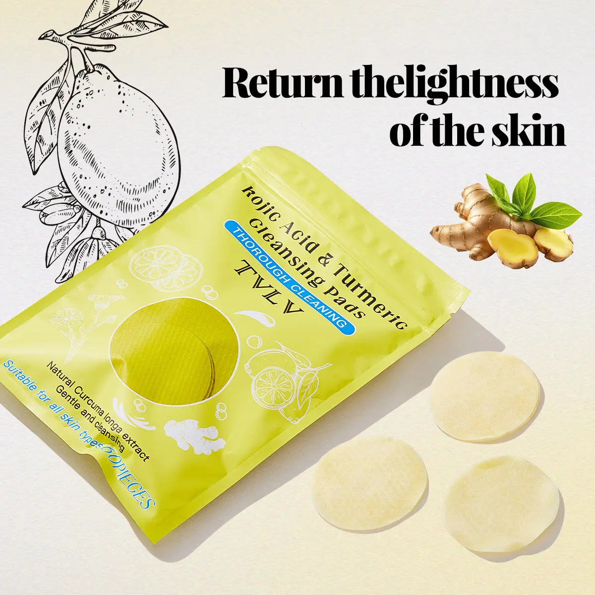 Turmeric Cleansing Wipes, Facial Cleansing Wipes, Makeup Remover Wipes Sensitive Skin, Contains Curcumin Plant Essence, Gentle Pore Cleaning, Oil Control Moisturizing, Suitable for All Skin Types