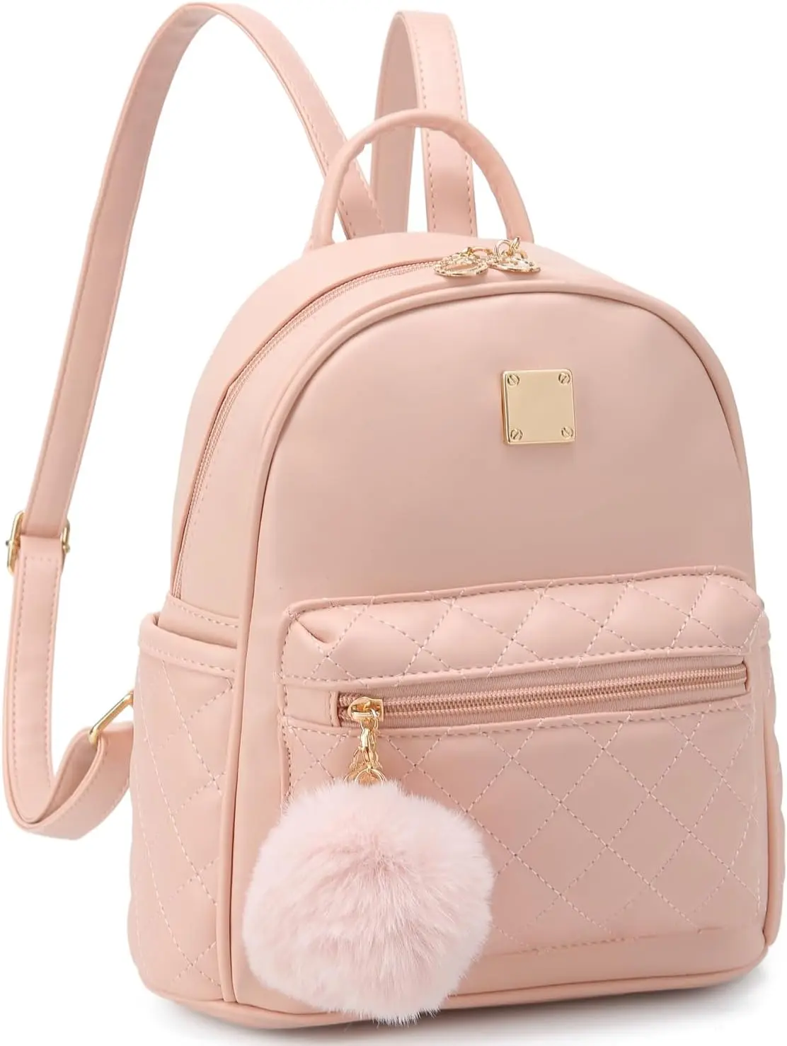 Girls' Cute Sweet Soft PU Plaid Mini Backpack Purse, Adjustable Multi-Pocket Small Functional Bag for School (Pink)
