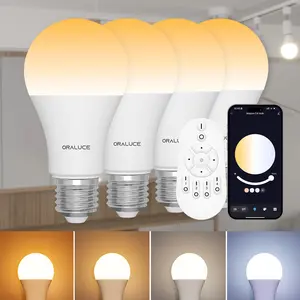 Remote Control LED Light Bulbs 60 Watt Equivalent,A19 LED Dimmable 2700-6500K Lightbulbs E26 Base,9W Bluetooth Smart Light Bulb for Lamp, Bedroom, 4 Pack with Remote Control