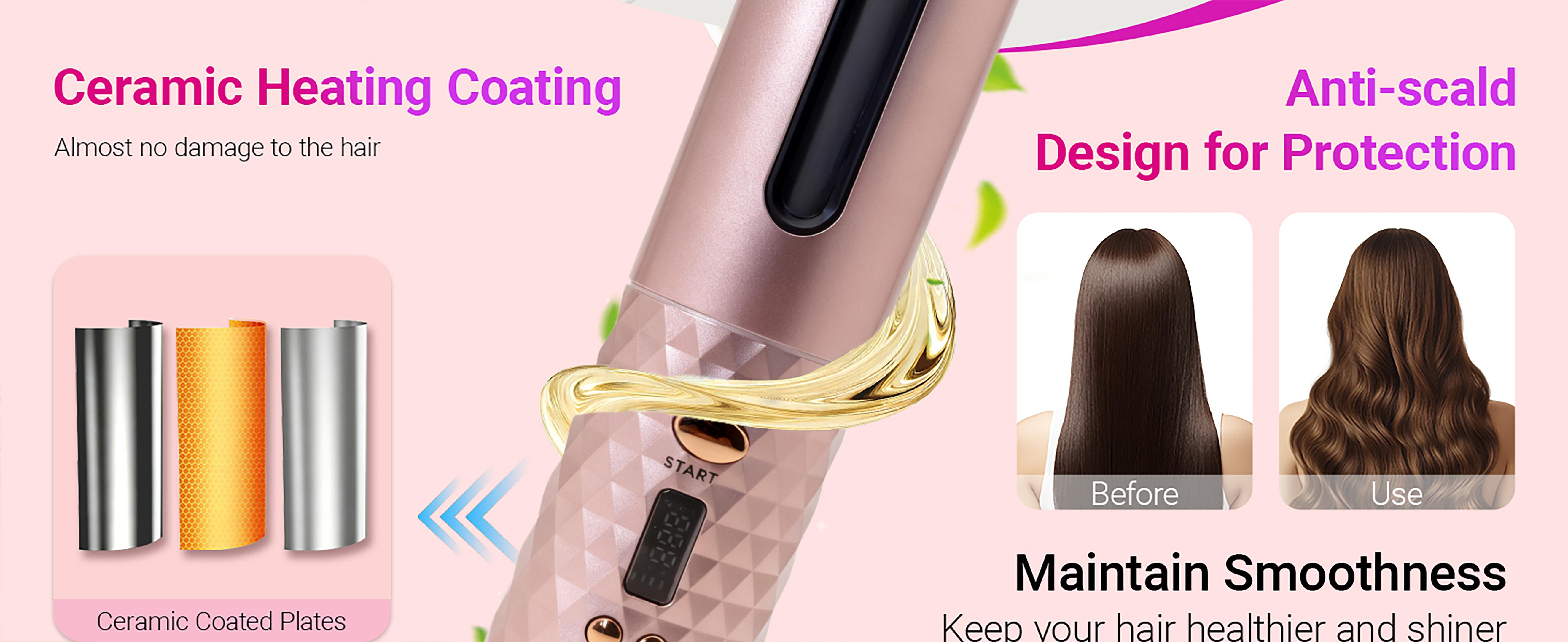 Automatic Curling Iron, Hair Curling Iron for Hair Styling, Cordless Automatic Hair Curler, with 6 Temperature Settings and Timers, Auto Shut-Off, Fast Heating, Rechargeable Cordless Hair Curler 1 (Champagne gold)