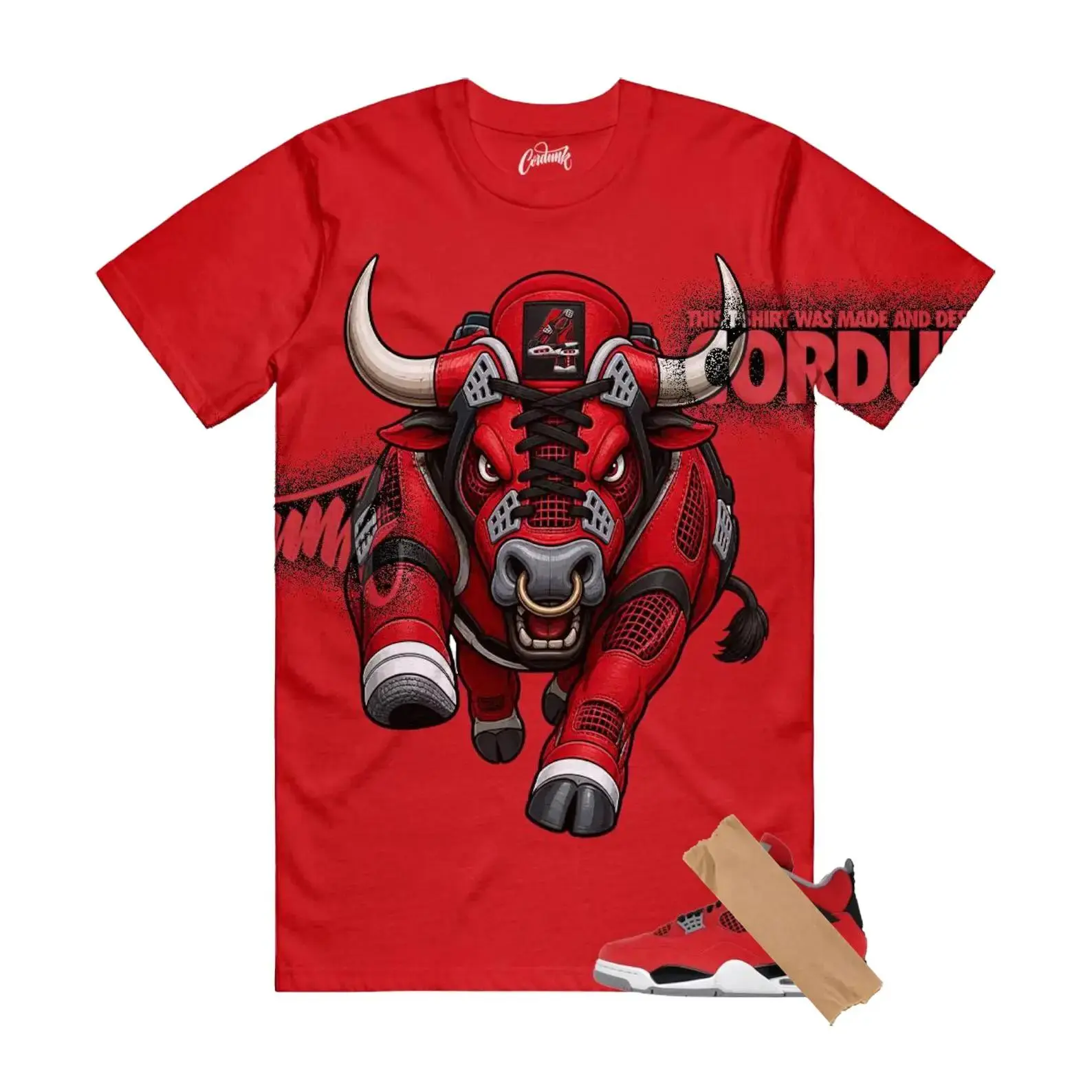 BULL Shirt To Match 4 Fire Red White Black, AJ4 Fire Red White Black Matching Shirt, 90s HipHop Unisex T-Shirt, Gift For Women and Men, Best Gift