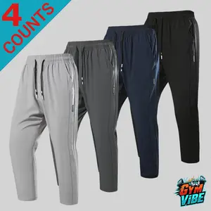 Men's 4-Pack Cooling Athletic Pants with Zipper Pockets, High Stretch Breathable Casual Joggers, Ideal for Gym Workout, Lifting, Outdoor Fun, Streetwear, Chicano Style & Everyday Outfit Ideas