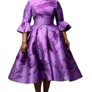 Satin Maxi Dresses for Women Pink Purple White Black Flowers Elegant Floral Design Bell Sleeves Womenswear