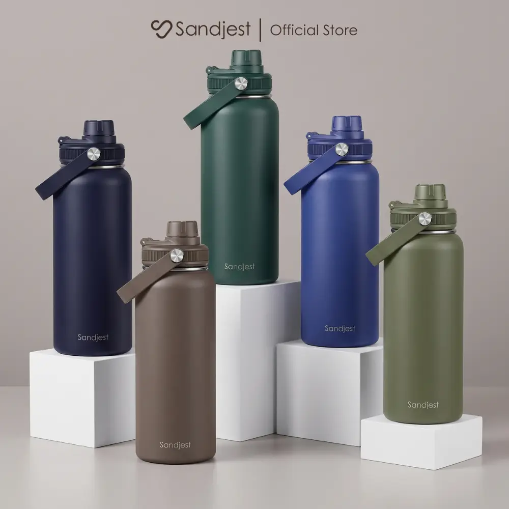 SANDJEST 32oz Men Sports Water Bottle with Spout Chug Lid & Handle, Leak-proof Stainless Steel Double Wall Insulated Reusable, Great for Outdoor Travel Gym, Gift for Him Dad Christmas Birthday Holidays