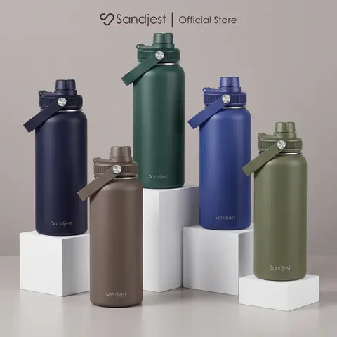 SANDJEST 32oz Men Sports Water Bottle with Spout Chug Lid & Handle, Leak-proof Stainless Steel Double Wall Insulated Reusable, Great for Outdoor Travel Gym, Gift for Him Dad Christmas Birthday Holidays