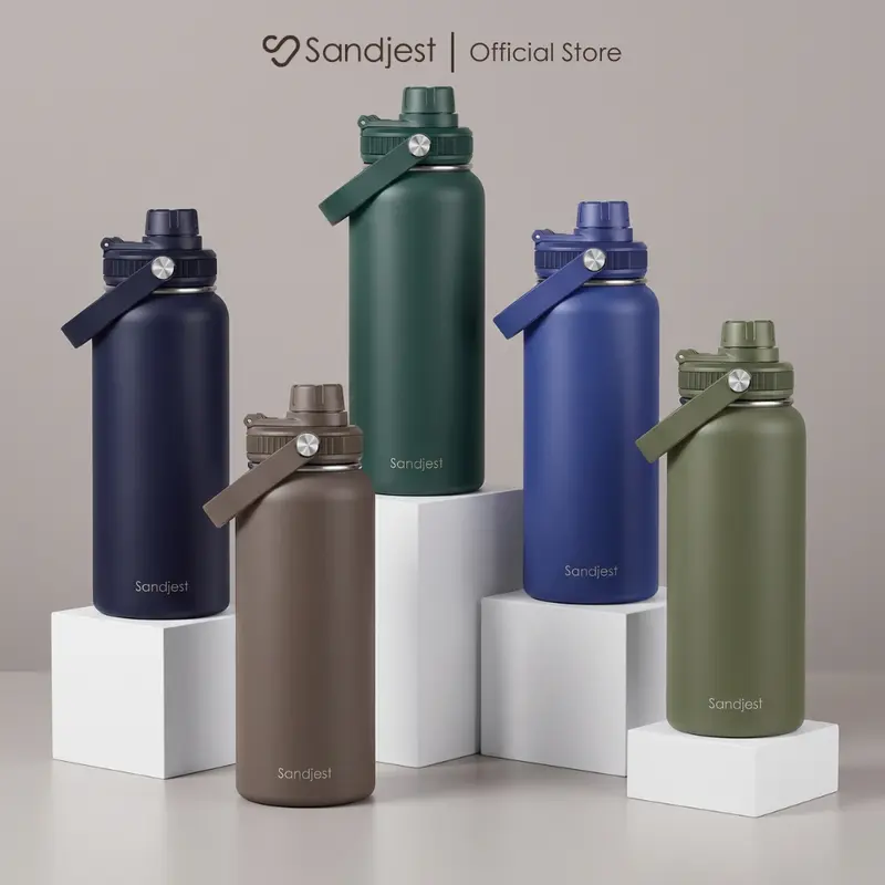 SANDJEST 32oz Men Sports Water Bottle with Spout Chug Lid & Handle, Leak-proof Stainless Steel Double Wall Insulated Reusable, Great for Outdoor Travel Gym, Gift for Him Dad Christmas Birthday Holidays