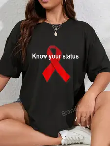 100% Cotton Unisex Hiv / Aids Awareness Support Red Ribbon For Women Men Tee T-Shirt Vingate Printed Casual Round Neck T shirt