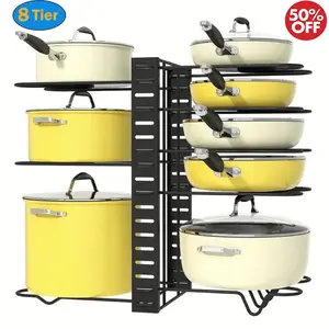 Werseon Pot Organizer Rack 8 Tiers Pots and Pans Organizer, Pot Lid Organizer for Kitchen Cabinet Cookware Organizers and Storage,Upgraded WERSEON