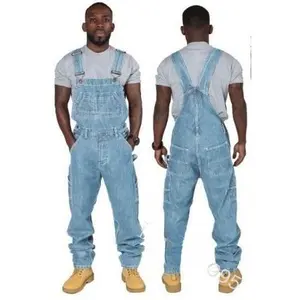 Denim Bib Overall New Men's Denim Cosplay Cargo Pants Casual Multi-Pocket Loose Stitching Straight Jumpsuit Stylish Adjustable Men's Formal Wear Motocross