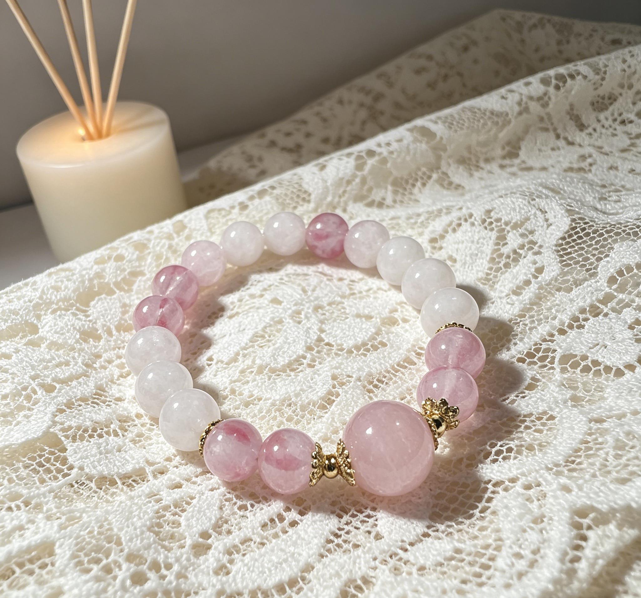 Natural Rose Quartz & Clear Crystal Beaded Bracelet, Handcrafted Healing Crystal Bangle, Spiritual Energy Jewelry for Daily Wear, Meditation, Dating & Casual Outings, Elegant Star Charm Wristband Gift for Her