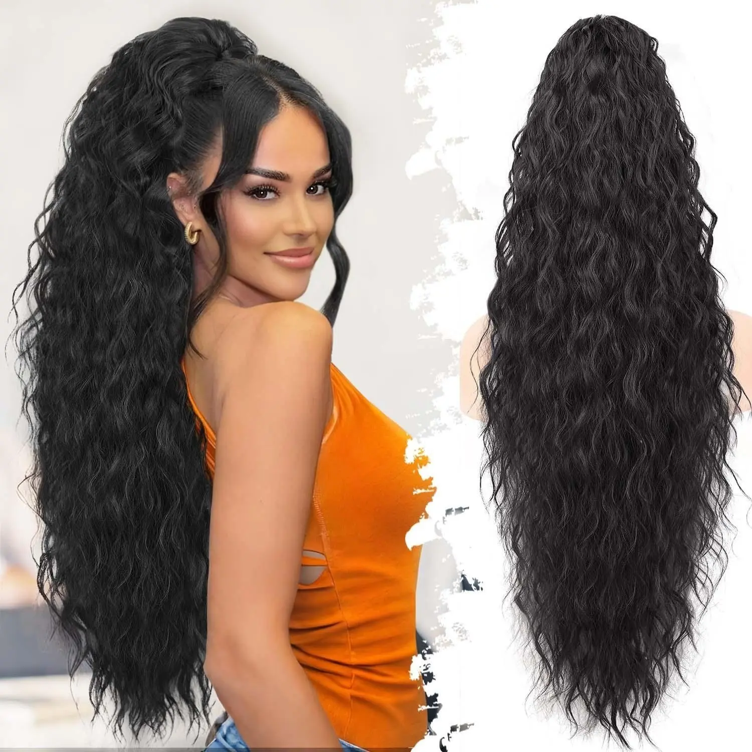 Eawwii Claw Clip Ponytail Extension 30inch Fluffy Long Wavy Synthetic Hair Extensions Natural Look for Daily Use, Party & Fashion
