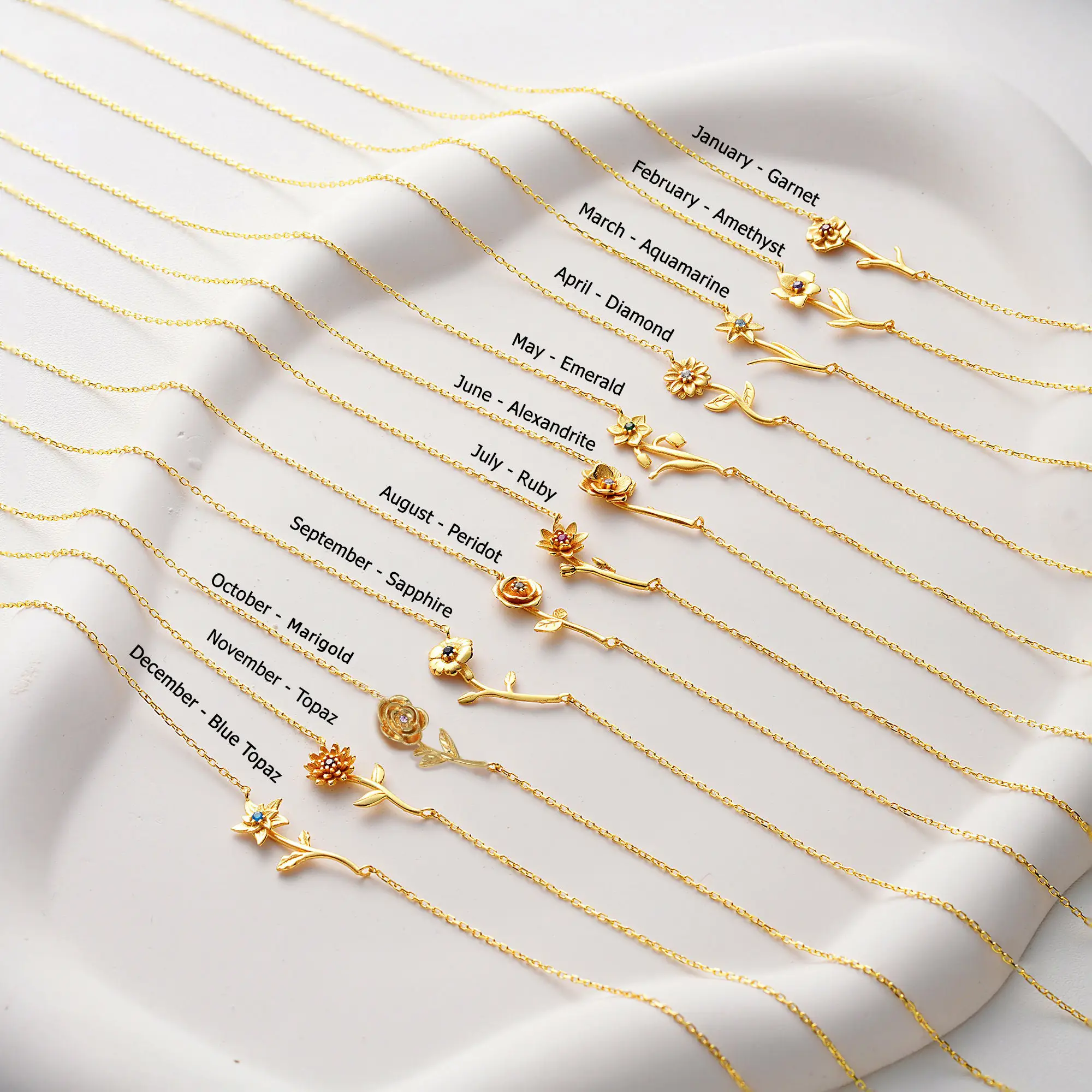 Custom Horizontal Birth Flower Necklace