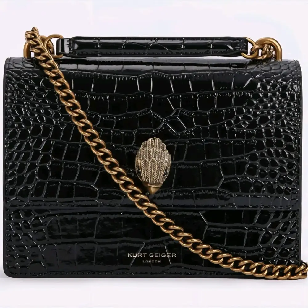 Kurt Geiger London Women's Shoreditch Leather Crossbody Bag - Black Patent Leather with Gold Accents
