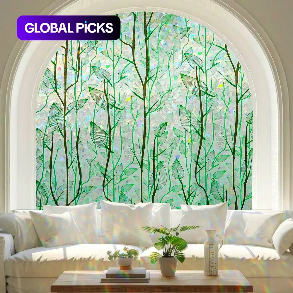 1pc 3D Rainbow Plant Pattern Removable Window Sticker, Window Decals, Decorative Stickers, Decoration Sticker, Light Blocking UV Protection Privacy Film, Static Cling Glass Decal for Windows & Doors #GLOBAL PICKS