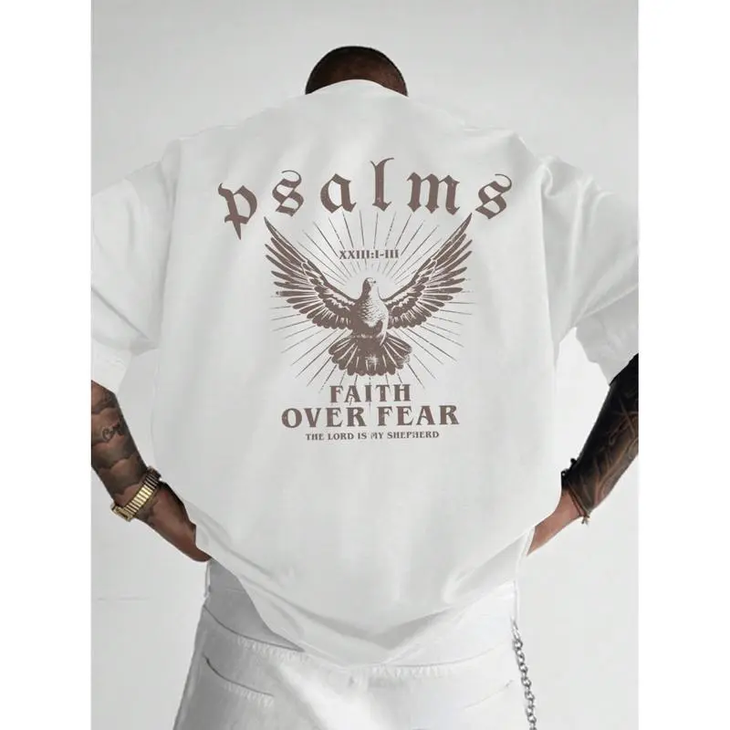Men's Faith Over Fear Top with Psalm 93:4 Verse Design - Digital Print Mens Clothing, Foldable All-Season Wear
